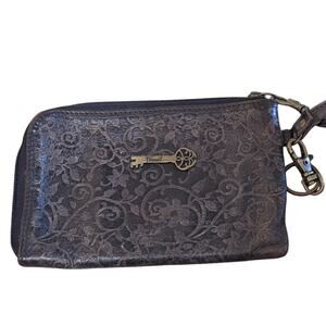 Vintage Fossil brown leather wristlet wallet zip pouch